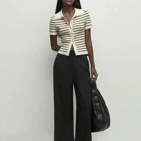 Apricot Casual Women's Lapel Striped Button Knitted Sweater - Picture 1 of 7